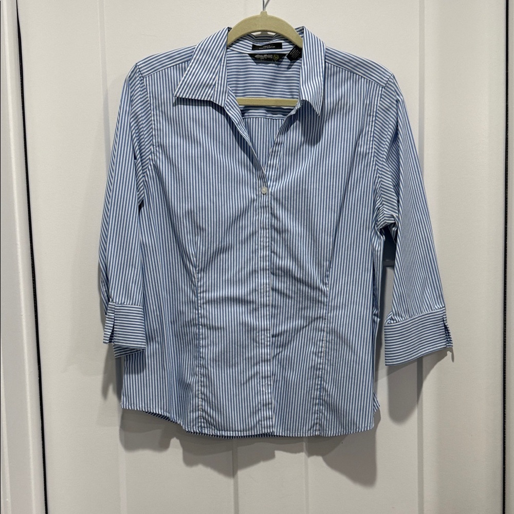 Eddie Bauer Blue and White Striped Button-Down Shirt